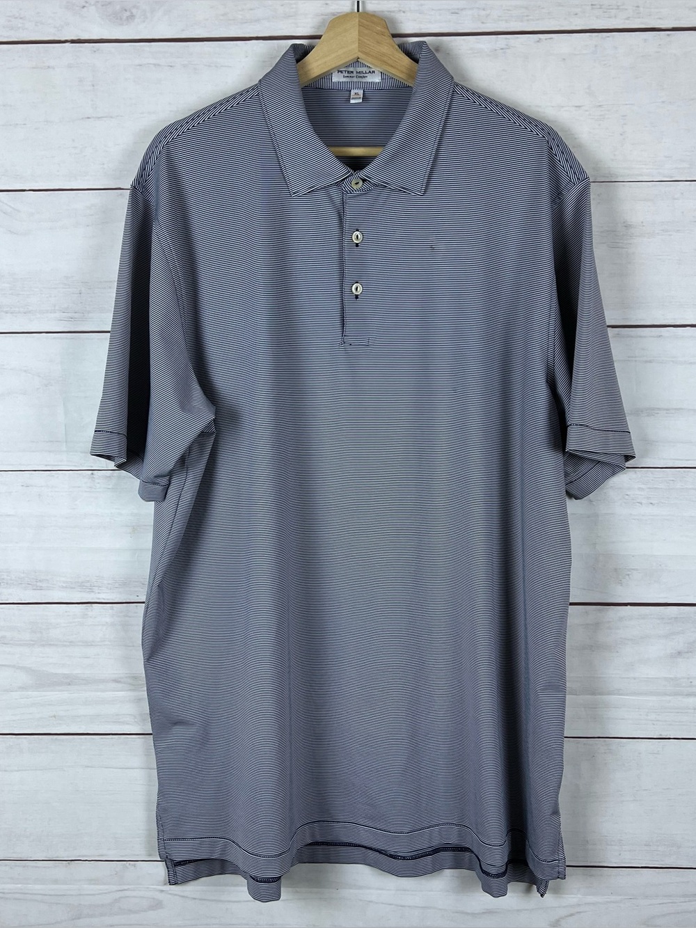 Peter Millar Polo Shirt Mens XL Blue White Striped Summer Comfort Golf Stretch
